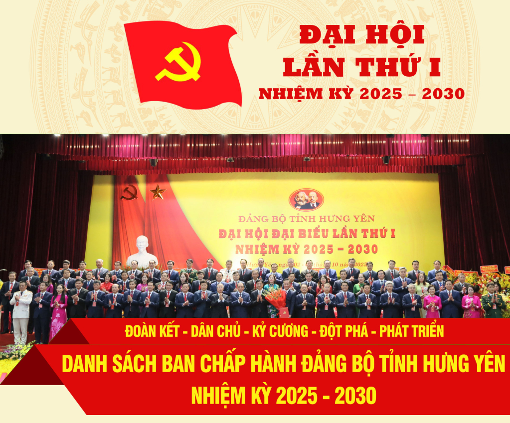Danh s&aacute;ch Ban Chấp h&agrave;nh Đảng bộ tỉnh Hưng Y&ecirc;n nhiệm kỳ 2025 - 2030