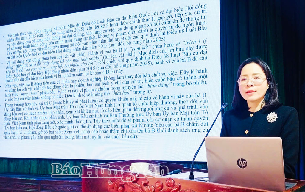 Đại diện Sở Tư pháp phổ biến pháp luật về bầu cử đại biểu Quốc hội và đại biểu HĐND các cấp.