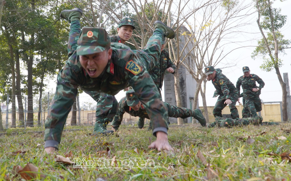 Các cán bộ, chiến sĩ Đại đội Trinh sát cơ giới 1 rèn luyện võ thuật với cường độ cao.