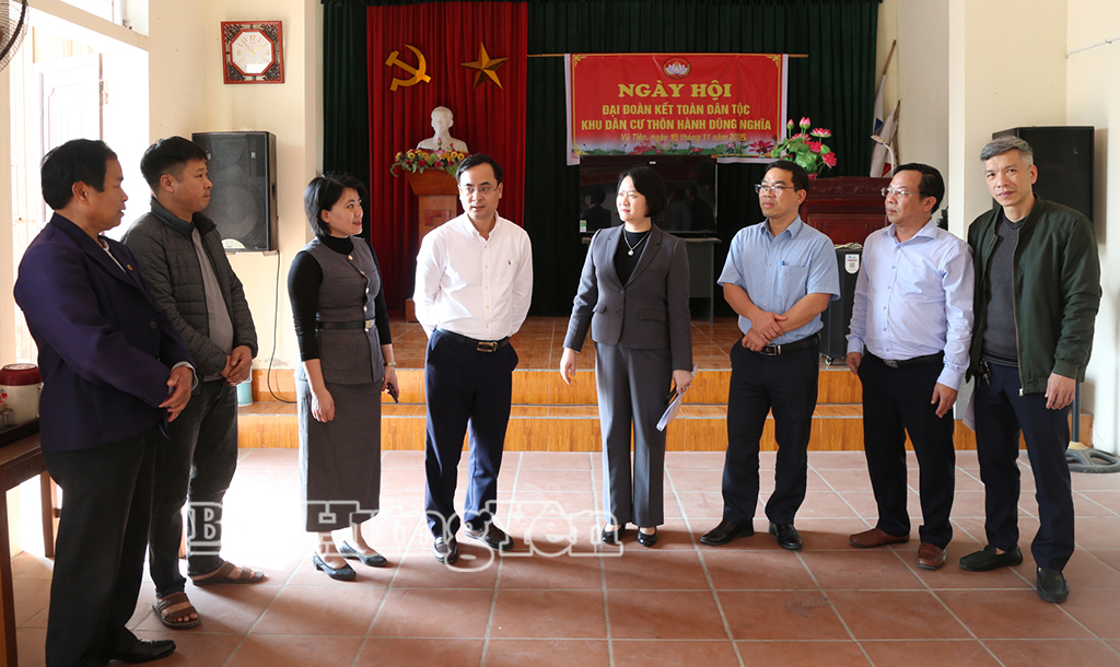 Đoàn kiểm tra số 8 của Ủy ban bầu cử tỉnh kiểm tra khu vực bỏ phiếu thôn Hành Dũng Nghĩa, xã Vũ Tiên. Ảnh: Trịnh Cường 