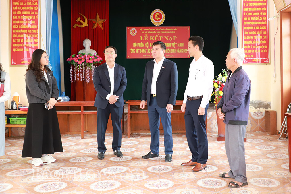 Đoàn kiểm tra tại khu vực bỏ phiếu thôn Hùng Thắng, xã Tiền Hải. Ảnh: Đào Ban 