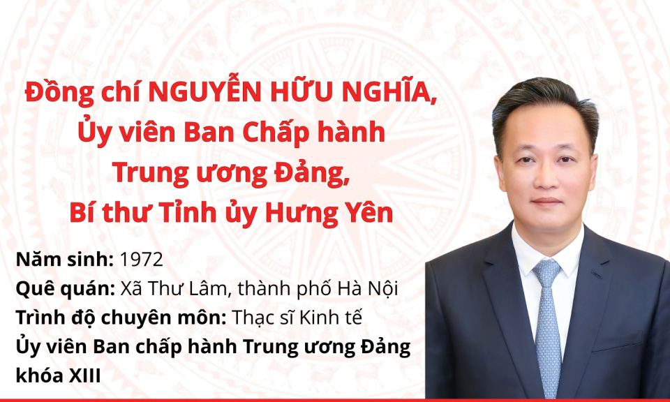 Tiểu sử đồng ch&iacute; Nguyễn Hữu Nghĩa, Ủy vi&ecirc;n Ban Chấp h&agrave;nh Trung ương Đảng, B&iacute; thư Tỉnh ủy Hưng Y&ecirc;n