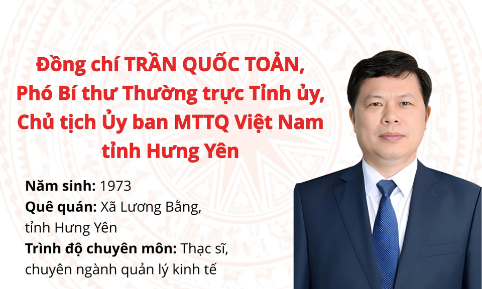 Tiểu sử đồng ch&iacute; Trần Quốc Toản, Ph&oacute; B&iacute; thư Thường trực Tỉnh ủy, Chủ tịch Ủy ban MTTQ Việt Nam tỉnh Hưng Y&ecirc;n