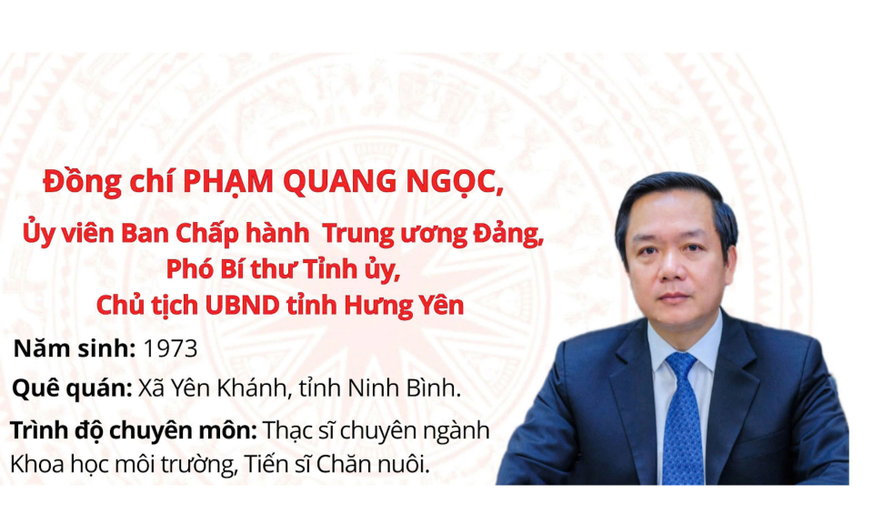 Tiểu sử đồng ch&iacute; Phạm Quang Ngọc, Ủy vi&ecirc;n Ban Chấp h&agrave;nh Trung ương Đảng, Ph&oacute; B&iacute; thư Tỉnh ủy, Chủ tịch UBND tỉnh Hưng Y&ecirc;n