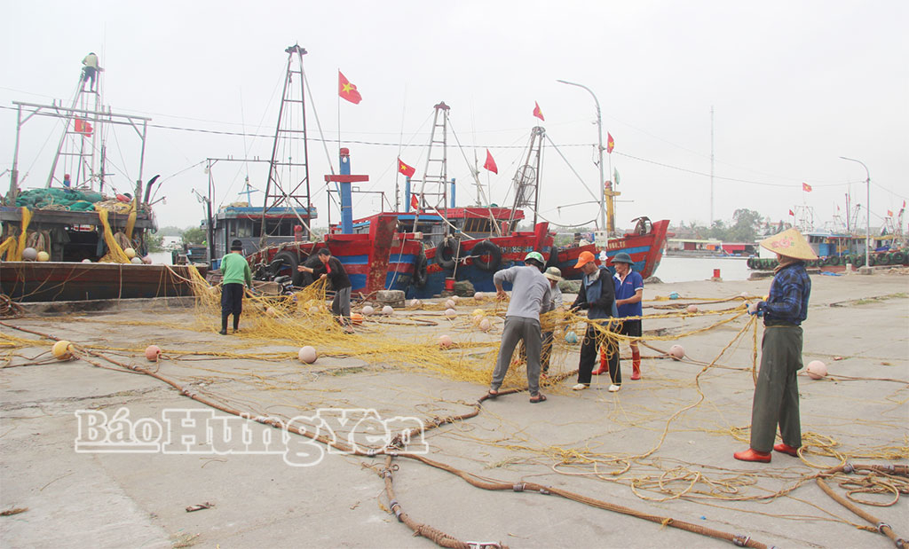 Ngư dân xã Thái Thụy chuẩn bị ngư lưới cụ ra khơi đánh bắt hải sản.