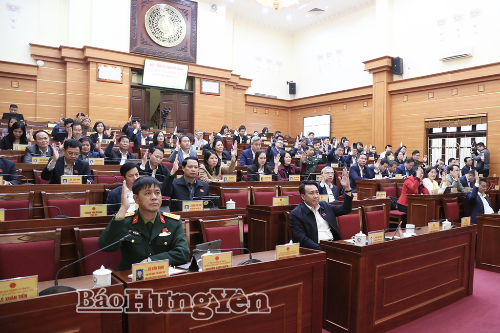 Các đại biểu HĐND tỉnh biểu quyết thông qua nghị quyết tại kỳ họp. Ảnh Trịnh Cường