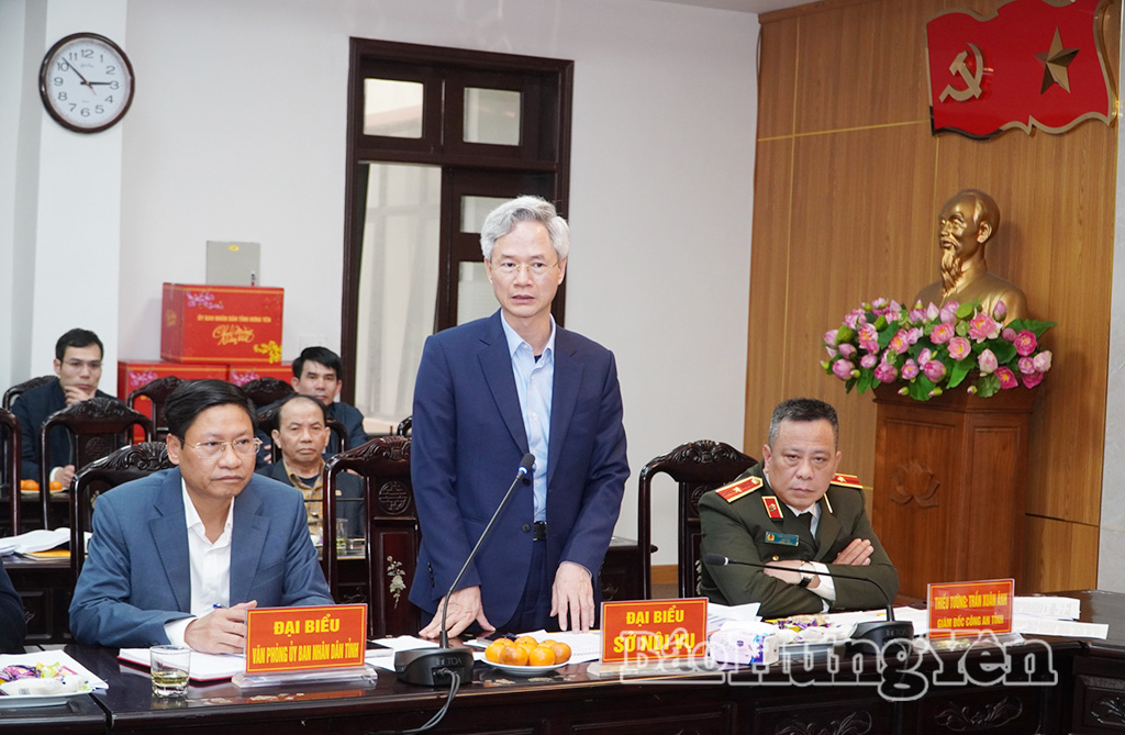 Đồng chí Đào Hồng Vận, Ủy viên Ban Thường vụ Tỉnh ủy, Trưởng đoàn đại biểu Quốc hội tỉnh, Giám đốc Sở Nội vụ phát biểu tại buổi làm việc.