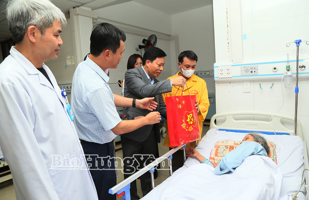Đồng chí Phó Chủ tịch UBND tỉnh Lại Văn Hoàn tặng quà bệnh nhân đang điều trị tại Bệnh viện Đa khoa Thái Bình.