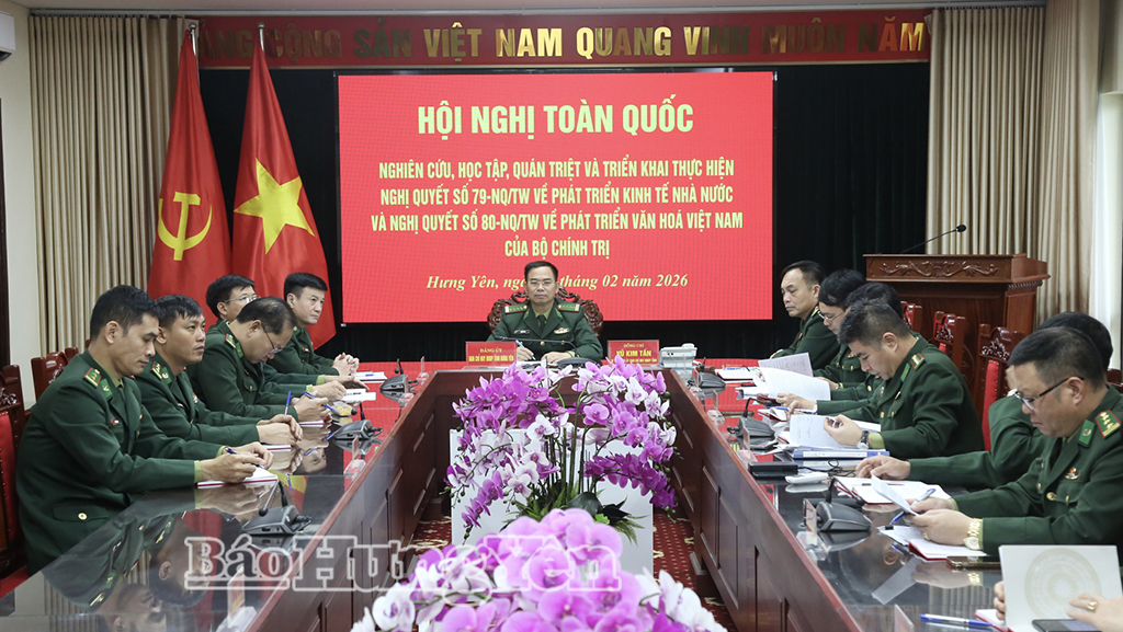 Các đại biểu dự hội nghị tại điểm cầu Ban Chỉ huy Bộ đội Biên phòng, Bộ CHQS tỉnh. Ảnh: Trịnh Cường