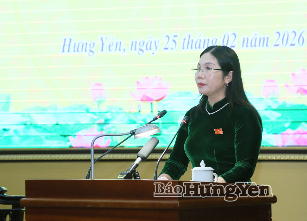 Đồng chí Trần Thị Tuyết Hương, Phó Chủ tịch HĐND tỉnh phát biểu tại kỳ họp.