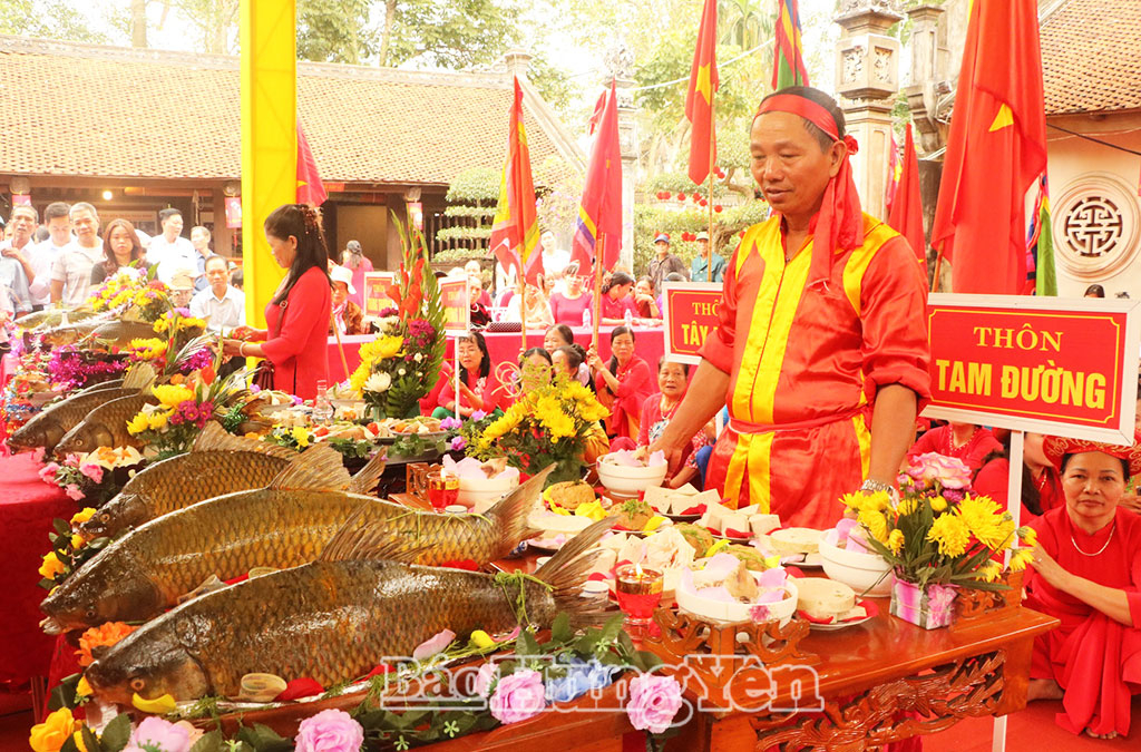 Mâm cỗ cá của thôn Tam Đường đoạt giải Nhất hội thi. 