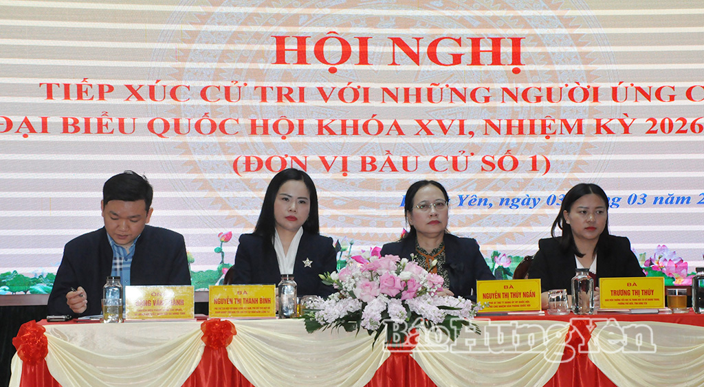 Các ứng cử viên đại biểu Quốc hội khóa XVI, đơn vị bầu cử số 1 dự hội nghị tiếp xúc cử tri.