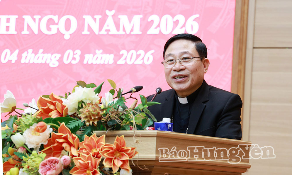 Giám mục Đaminh Đặng Văn Cầu, Giám mục Chính tòa Giáo phận Thái Bình phát biểu tại buổi gặp mặt.