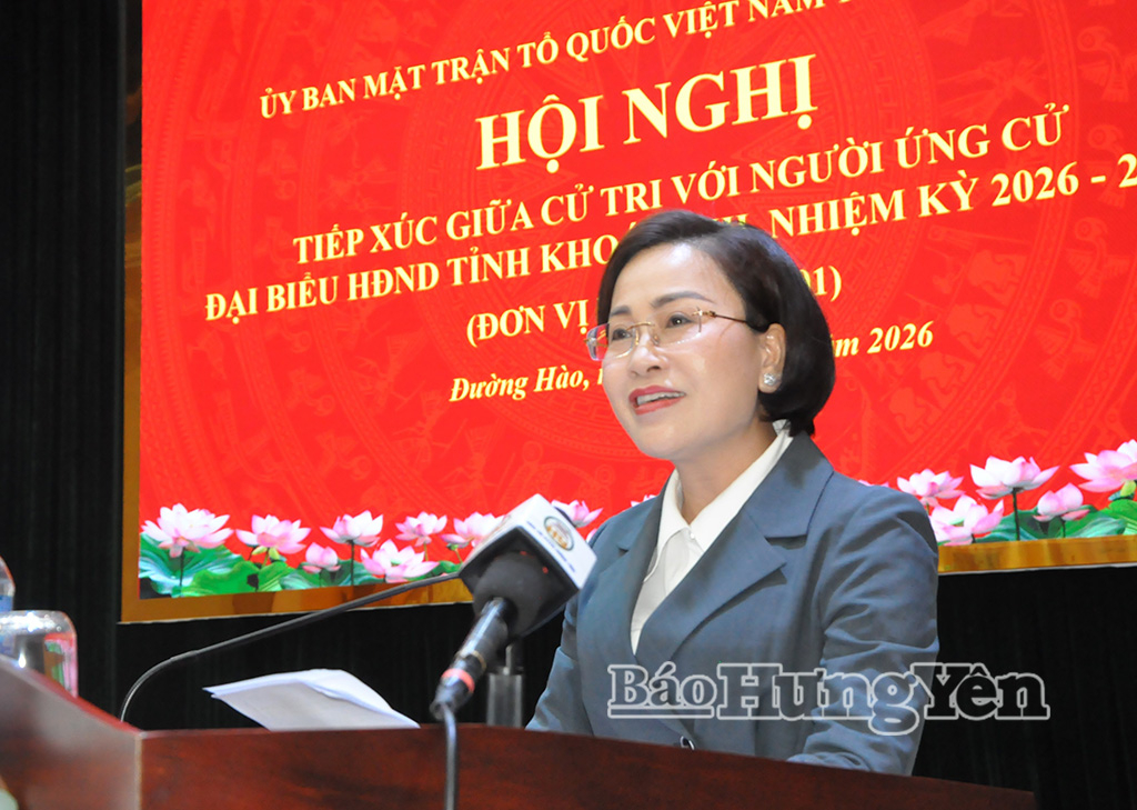 Bà Trần Thị Thanh Thủy, Ủy viên Ban Thường vụ Tỉnh ủy, Bí thư Đảng ủy, Chủ tịch HĐND phường Mỹ Hào trình bày chương trình hành động.