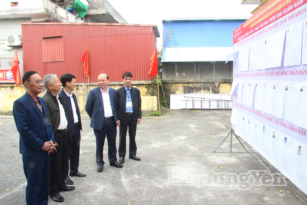 Đồng chí Phó Chủ tịch HĐND tỉnh, Phó Chủ tịch Ủy ban bầu cử tỉnh kiểm tra tại khu vực bỏ phiếu số 2, thôn Vạn Xuân Nam (xã Đông Thụy Anh).