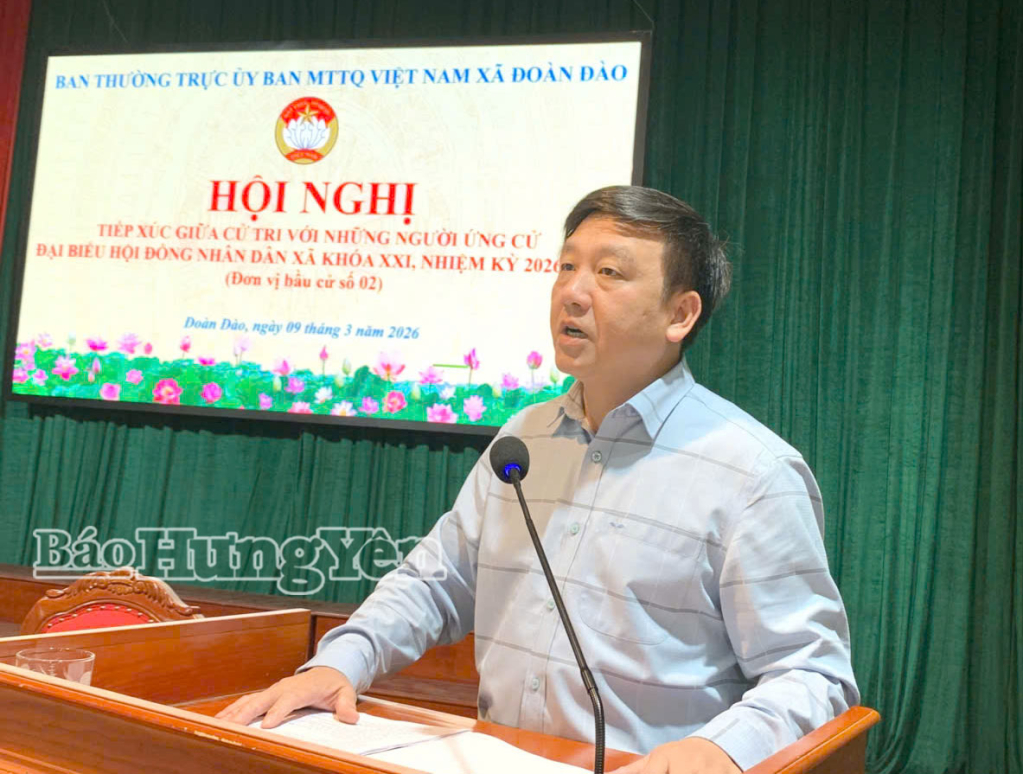 Người ứng cử đại biểu HĐND xã Đoàn Đào nhiệm kỳ 2026 - 2031 trình bày chương trình hành động.