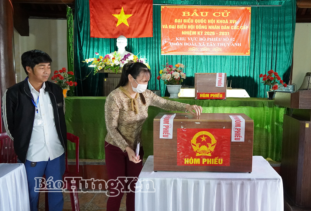 Cử tri xã Tây Thuỵ Anh tham gia bỏ phiếu.