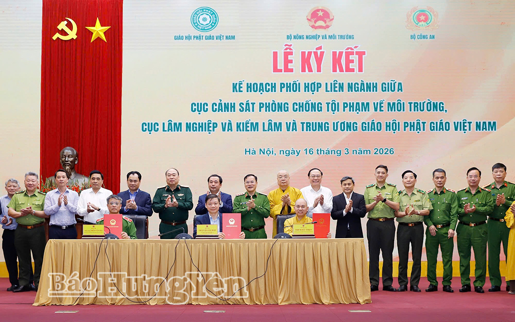 Ký kết Kế hoạch phối hợp giữa Bộ Công an, Bộ Nông nghiệp và Môi trường, Giáo hội Phật giáo Việt Nam về tuyên truyền, hướng dẫn tăng, ni, phật tử thực hành phóng sinh đúng cách và bảo vệ đa dạng sinh học giai đoạn 2026-2028. 