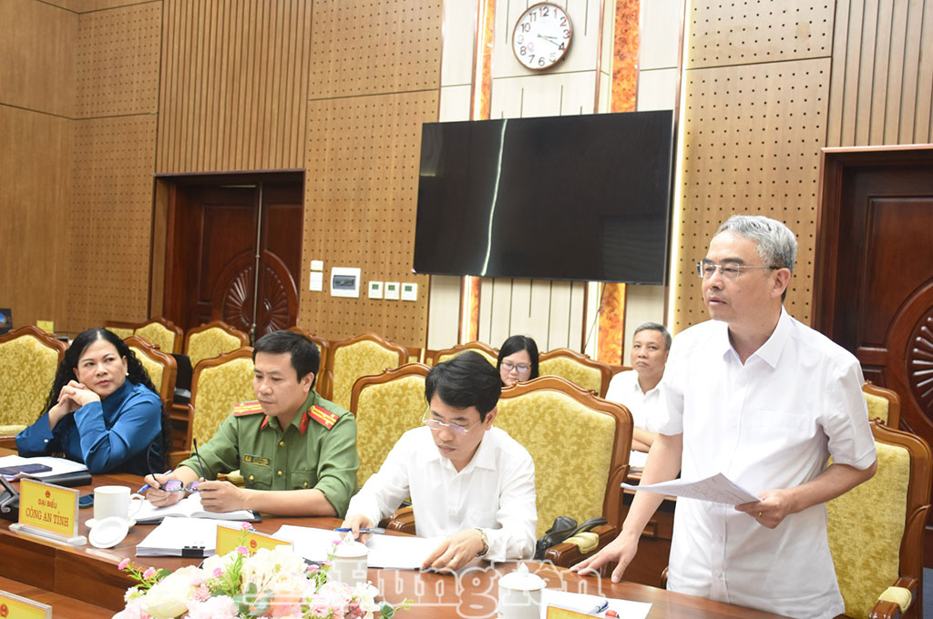 Đồng chí Phạm Đồng Thụy, Ủy viên Ban Thường vụ Tỉnh ủy, Giám đốc Sở Giáo dục và Đào tạo phát biểu tại cuộc họp.