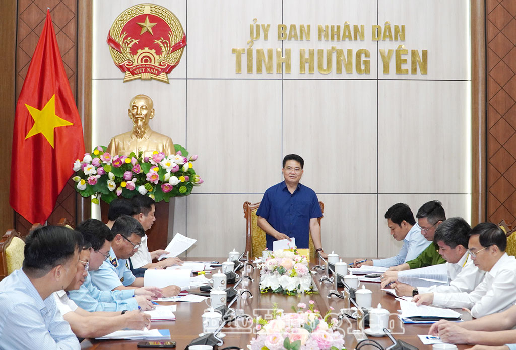 Đồng chí Phó Chủ tịch UBND tỉnh Lê Quang Hòa phát biểu tại cuộc họp.