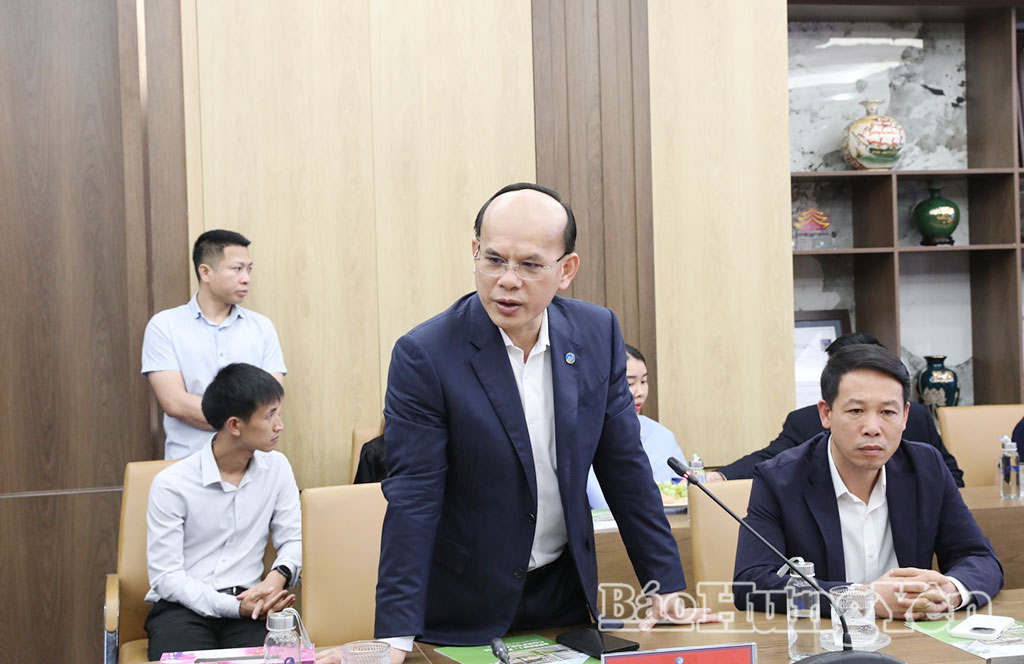 Đại diện nhà đầu tư hạ tầng KCN Liên Hà Thái phát biểu tại buổi làm việc.