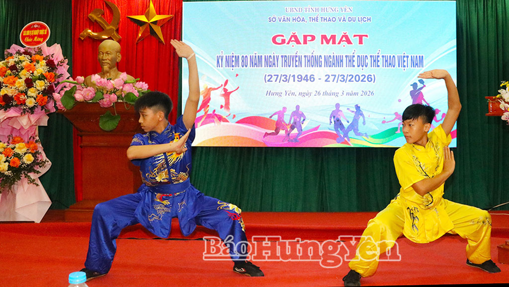 Màn biểu diễn của vận động viên đội tuyển Wushu Hưng Yên tại chương trình.