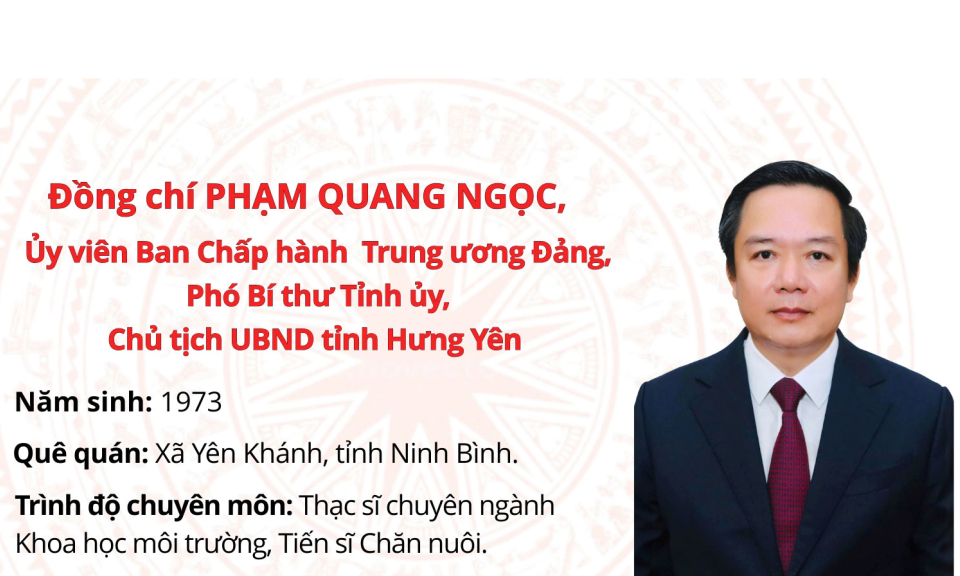Tiểu sử đồng ch&iacute; Phạm Quang Ngọc, Ủy vi&ecirc;n Ban Chấp h&agrave;nh Trung ương Đảng, Ph&oacute; B&iacute; thư Tỉnh ủy, Chủ tịch UBND tỉnh Hưng Y&ecirc;n