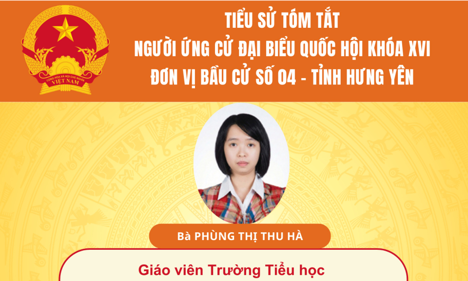 TIỂU SỬ V&Agrave; CHƯƠNG TR&Igrave;NH H&Agrave;NH ĐỘNG CỦA NGƯỜI ỨNG CỬ ĐẠI BIỂU QUỐC HỘI KH&Oacute;A XVI: B&Agrave; PH&Ugrave;NG THỊ THU H&Agrave;