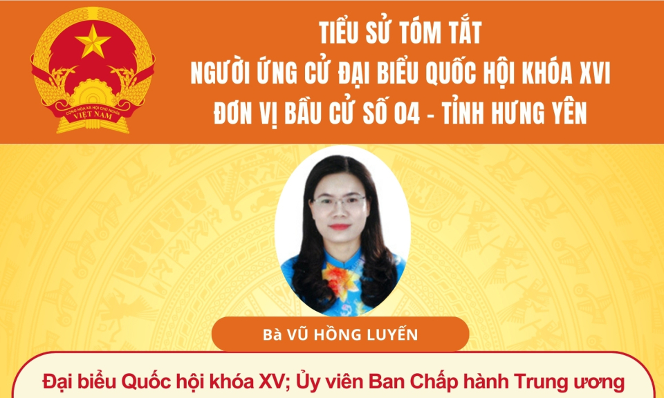 TIỂU SỬ V&Agrave; CHƯƠNG TR&Igrave;NH H&Agrave;NH ĐỘNG CỦA NGƯỜI ỨNG CỬ ĐẠI BIỂU QUỐC HỘI KH&Oacute;A XVI: B&Agrave; VŨ HỒNG LUYẾN 
