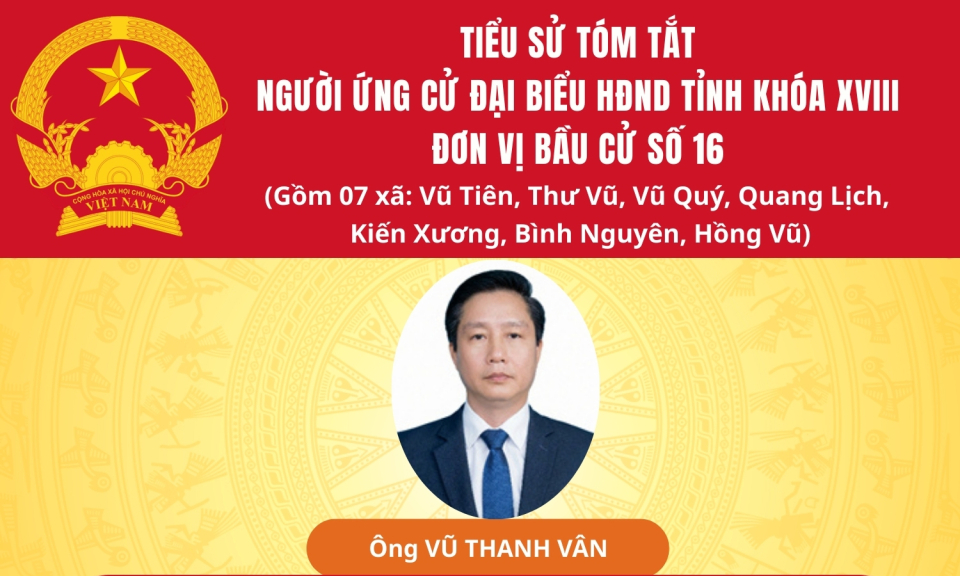 TIỂU SỬ V&Agrave; CHƯƠNG TR&Igrave;NH H&Agrave;NH ĐỘNG CỦA ỨNG CỬ VI&Ecirc;N ĐẠI BIỂU HĐND TỈNH KH&Oacute;A XVIII TẠI ĐƠN VỊ BẦU CỬ SỐ 16: &Ocirc;NG VŨ THANH V&Acirc;N 