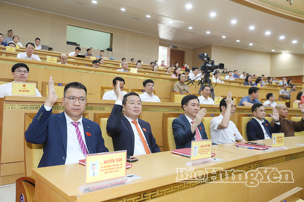 Các đại biểu HĐND tỉnh biểu quyết thông qua nội dung, chương trình kỳ họp.