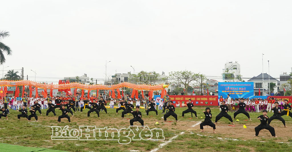 Đồng diễn võ thuật của các em học sinh.