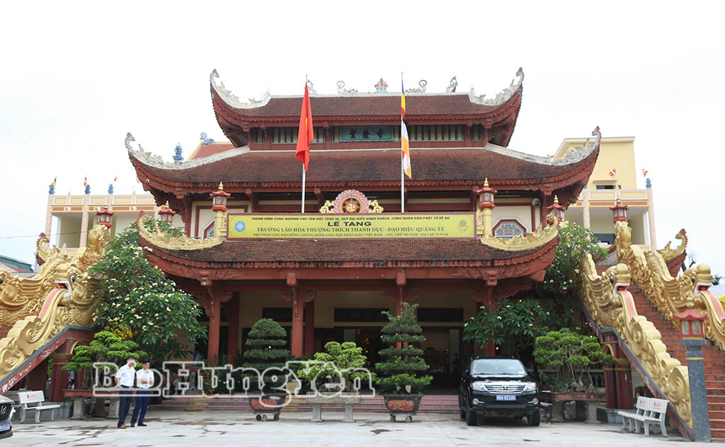 Chùa Thánh Long, phường Trần Lãm nơi tổ chức lễ tang Trưởng lão Hòa thượng Thích Thanh Dục.