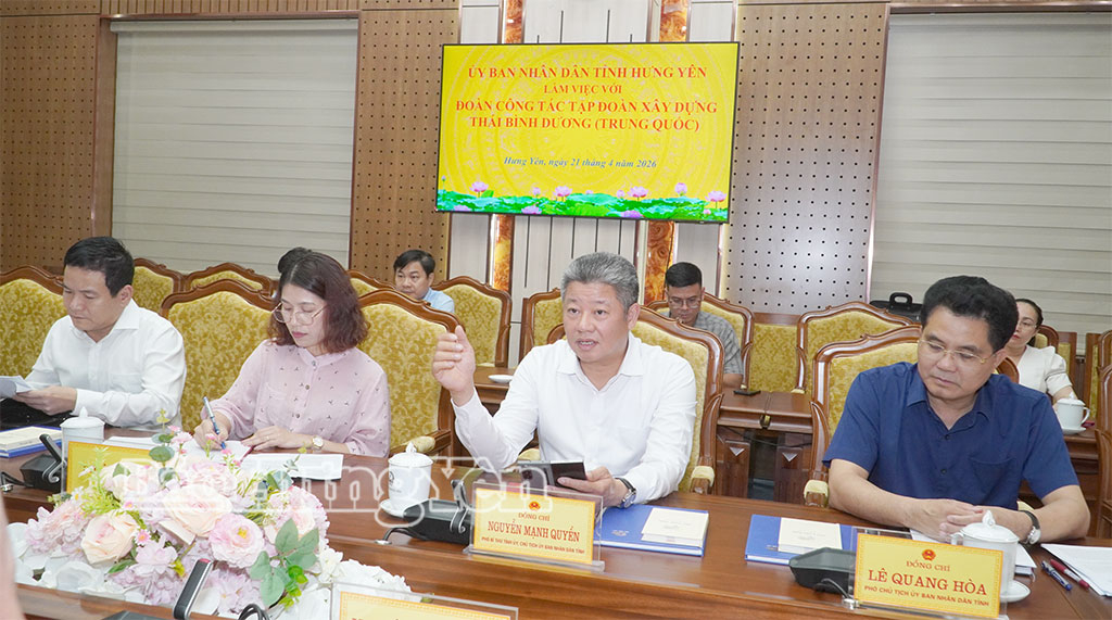 Tập đoàn xây dựng Thái Bình Dương (Trung Quốc) mong muốn hợp tác đầu tư tại tỉnh Hưng Yên