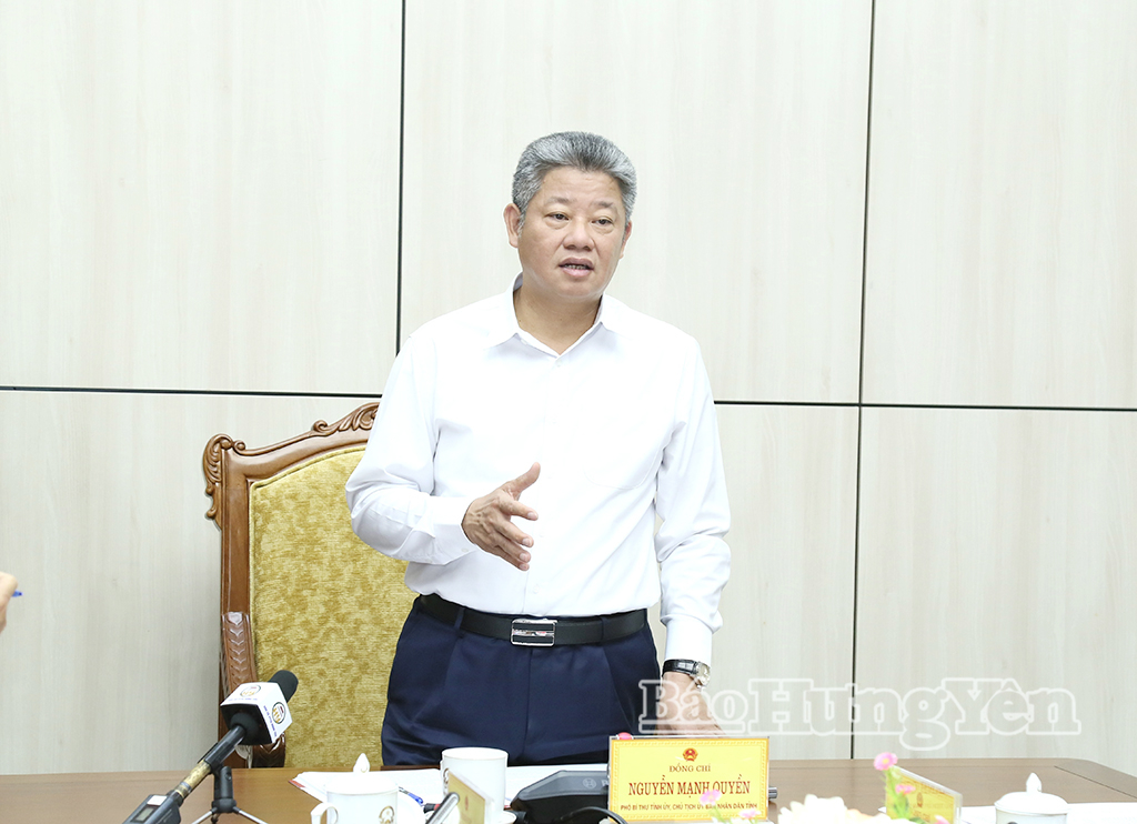 Đồng chí Nguyễn Mạnh Quyền, Phó Bí thư Tỉnh ủy, Chủ tịch UBND tỉnh phát biểu kết luận tại cuộc họp.