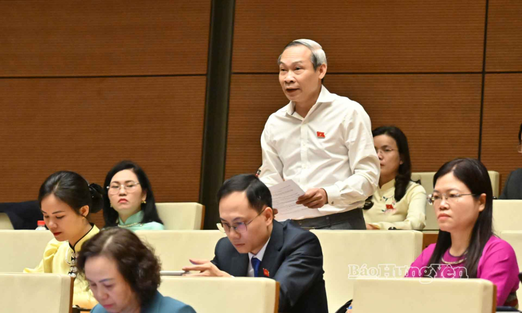 Đại biểu Phan Đức Hiếu, Ủy viên Ủy ban Kinh tế và Tài chính của Quốc hội, Đoàn ĐBQH tỉnh Hưng Yên tham gia phát biểu thảo luận.