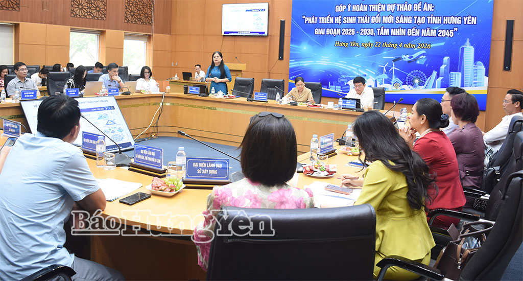 Các đại biểu, chuyên gia, nhà khoa học đóng góp ý kiến vào Đề án “Phát triển hệ sinh thái đổi mới sáng tạo tỉnh Hưng Yên giai đoạn 2026 - 2030, tầm nhìn đến năm 2045”.