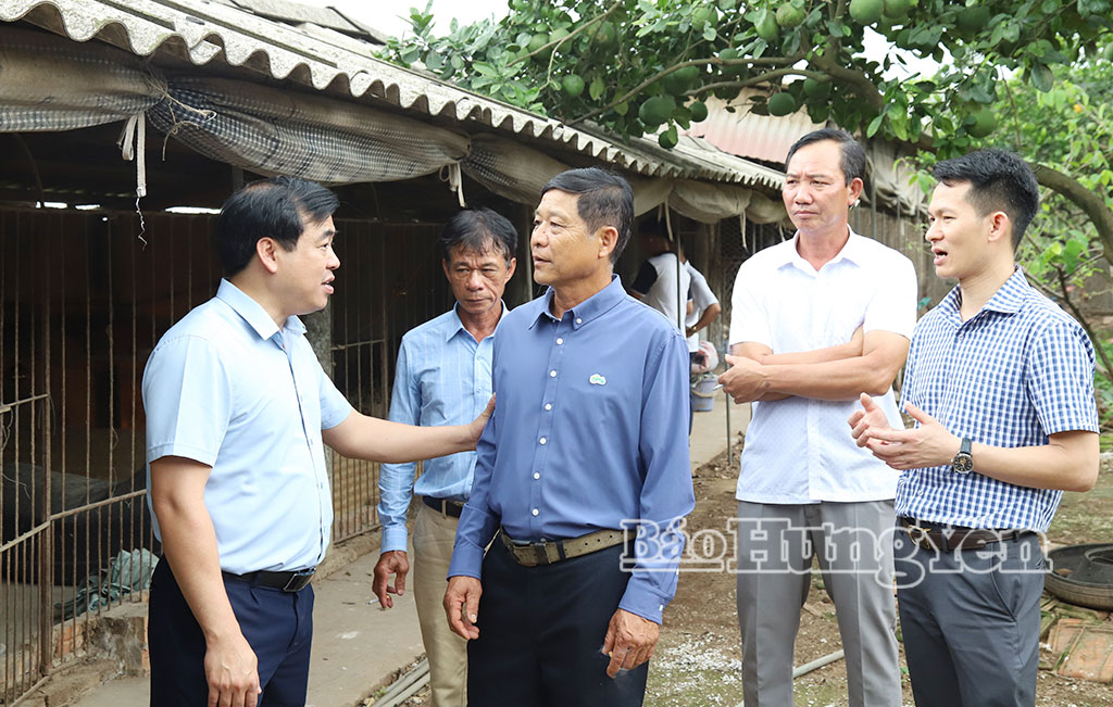Các đại biểu trao đổi kinh nghiệm khi tham quan thực tế tại HTX Chăn nuôi và kinh doanh gà Đông Tảo.