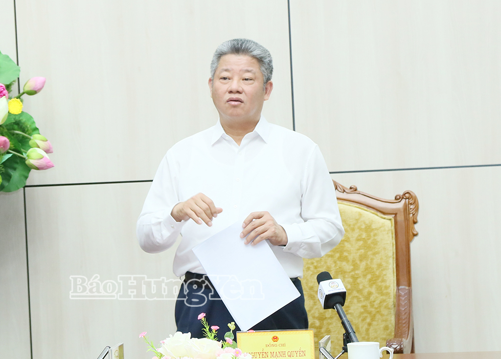 Đồng chí Nguyễn Mạnh Quyền, Phó Bí thư Tỉnh ủy, Chủ tịch UBND tỉnh phát biểu kết luận cuộc họp.