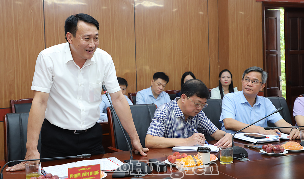 Đồng chí Phạm Văn Khuê, Ủy viên Ban Thường vụ Tỉnh ủy, Trưởng ban Tổ chức Tỉnh ủy phát biểu tại hội nghị.