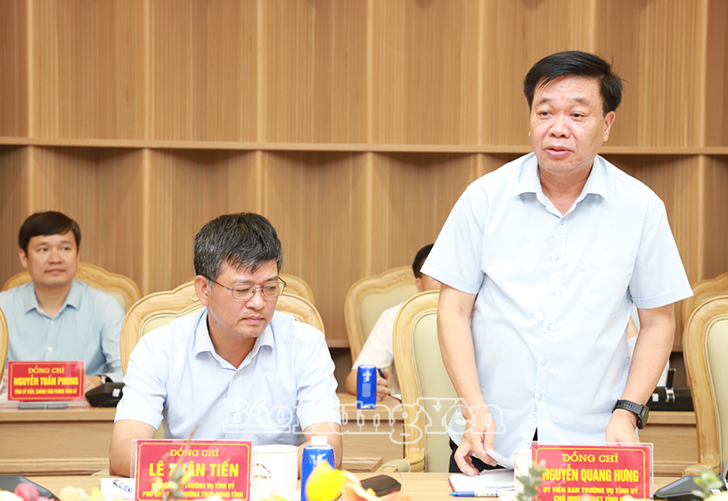 Đồng chí Nguyễn Quang Hưng, Ủy viên Ban Thường vụ Tỉnh ủy, Chủ nhiệm Ủy ban Kiểm tra Tỉnh ủy phát biểu tại hội nghị.