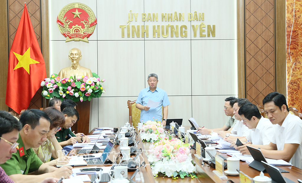 Đồng chí Nguyễn Mạnh Quyền, Phó Bí thư Tỉnh ủy, Chủ tịch UBND tỉnh phát biểu tại cuộc họp.