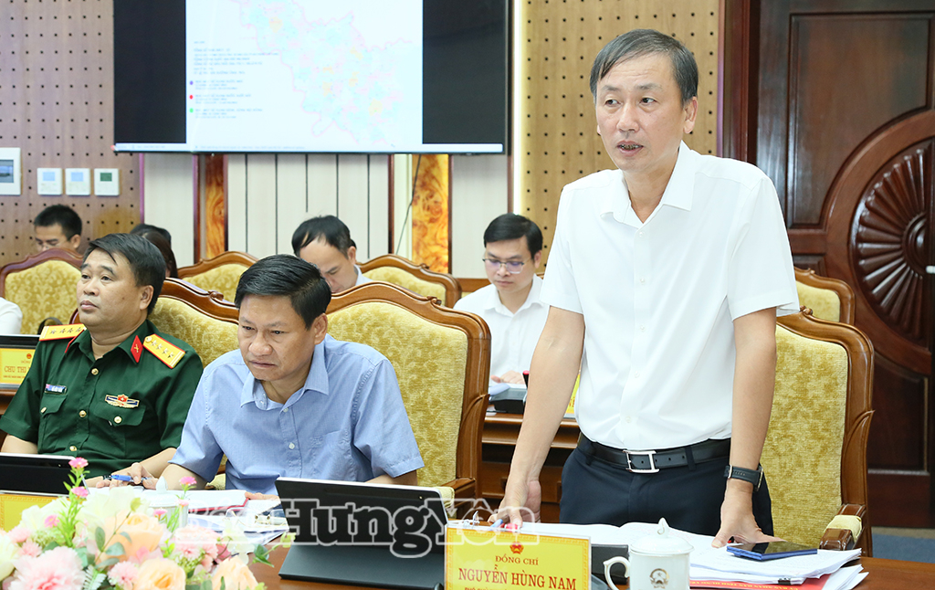 Đồng chí Nguyễn Hùng Nam, Phó Chủ tịch UBND tỉnh phát biểu tại cuộc họp.