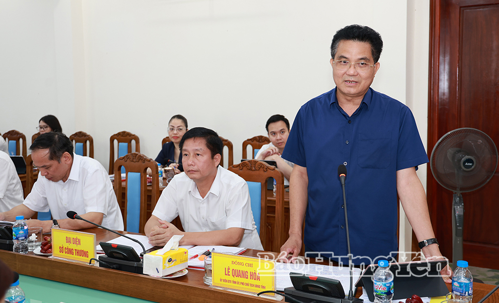 Đồng chí Lê Quang Hòa, Ủy viên Ban Thường vụ Tỉnh ủy, Phó Chủ tịch UBND tỉnh phát biểu tại buổi làm việc.