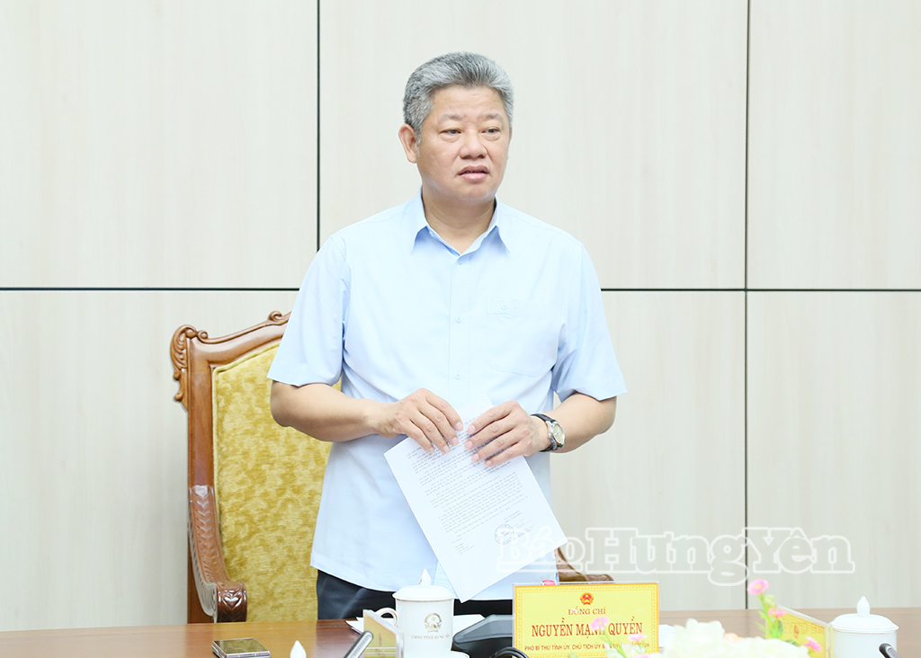 Đồng chí Nguyễn Mạnh Quyền, Phó Bí thư Tỉnh ủy, Chủ tịch UBND tỉnh phát biểu tại hội nghị.