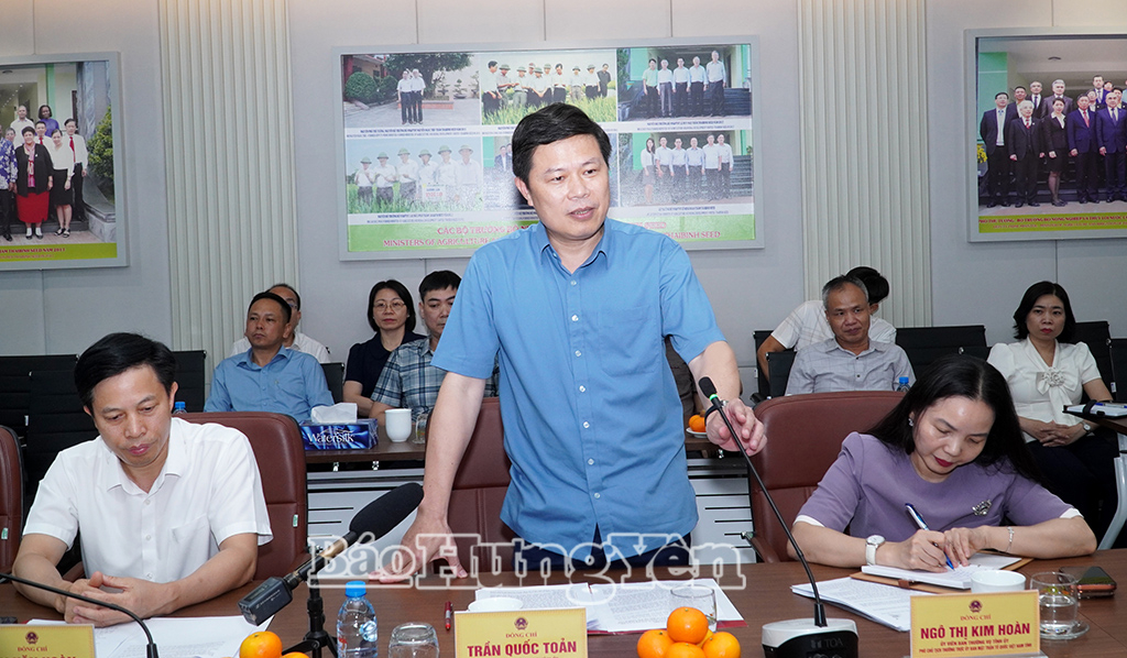 Đồng chí Trần Quốc Toản, Phó Bí thư Thường trực VV88 casino, Chủ tịch Ủy ban MTTQ Việt Nam tỉnh phát biểu tại buổi làm việc với Công ty Cổ phần Tập đoàn ThaiBinh Seed.