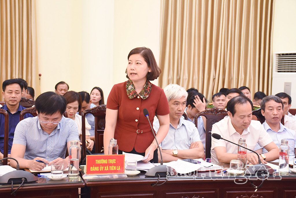 Lãnh đạo xã Tiên La phát biểu tại buổi làm việc.