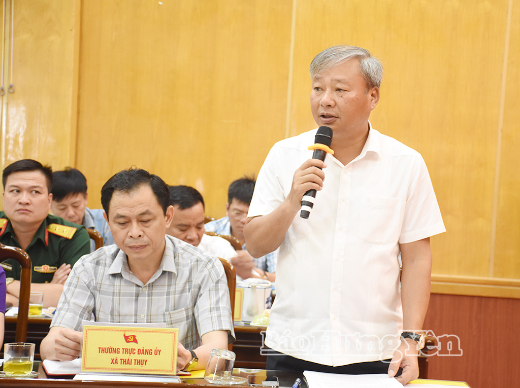 Đại diện Thường trực Đảng ủy xã Thái Thụy phát biểu tại buổi làm việc.