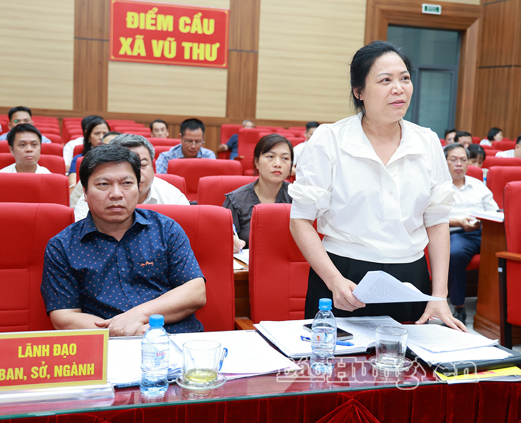 Lãnh đạo xã Vũ Thư phát biểu thảo luận tại buổi làm việc.
