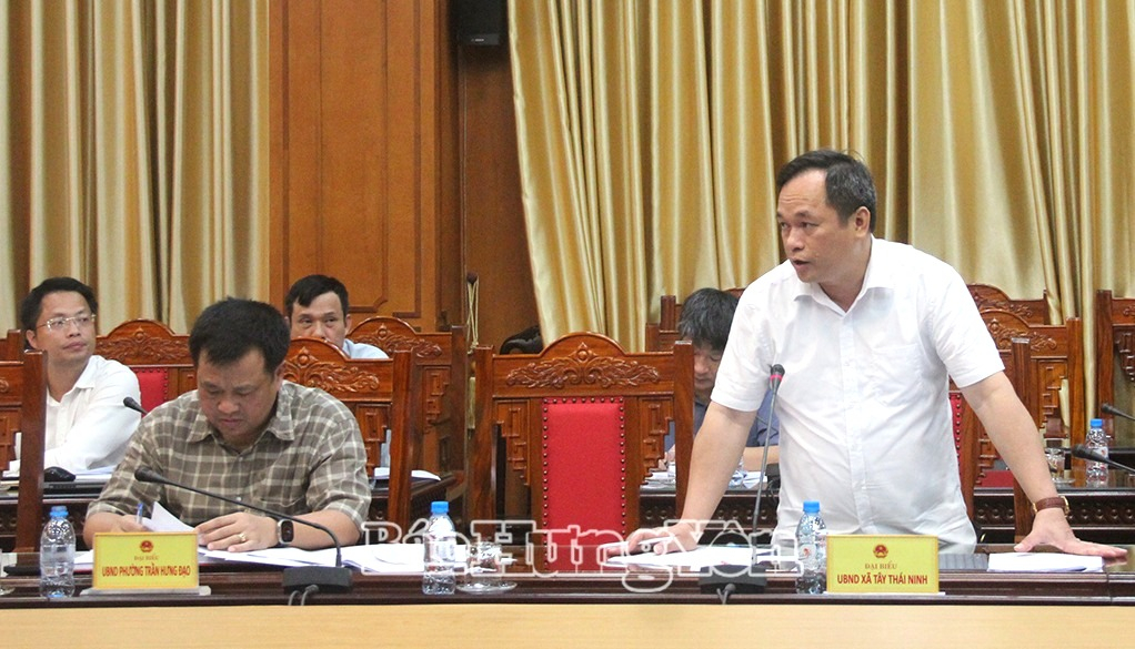 Đại diện lãnh đạo xã Tây Thái Ninh phát biểu tại cuộc họp.